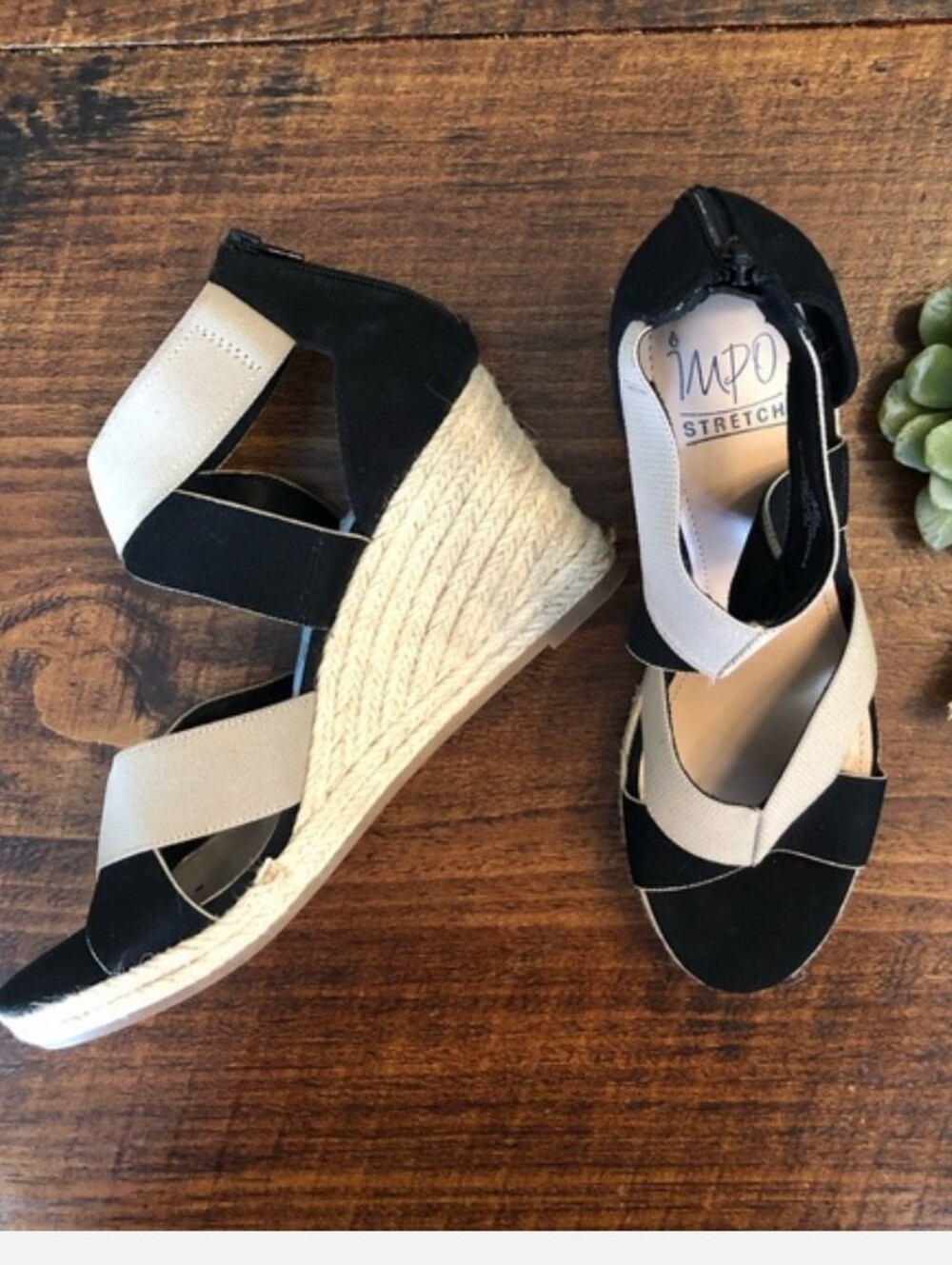 Impo | Black & Tan Espadrille Wedge Sandals 8.5 Women's